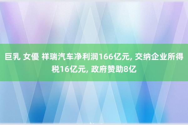 巨乳 女優 祥瑞汽车净利润166亿元, 交纳企业所得税16亿元, 政府赞助8亿